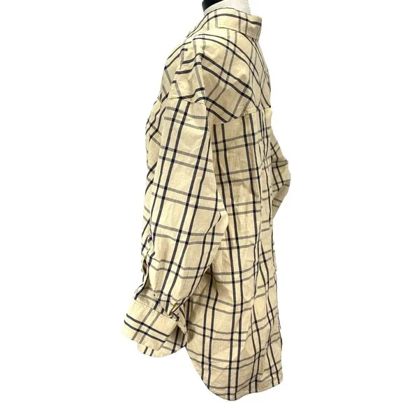 Zara Womens S (44" Bust) Plaid Oversized Shirt Open Back Side Vents Roll Tab Slv - Picture 8 of 13